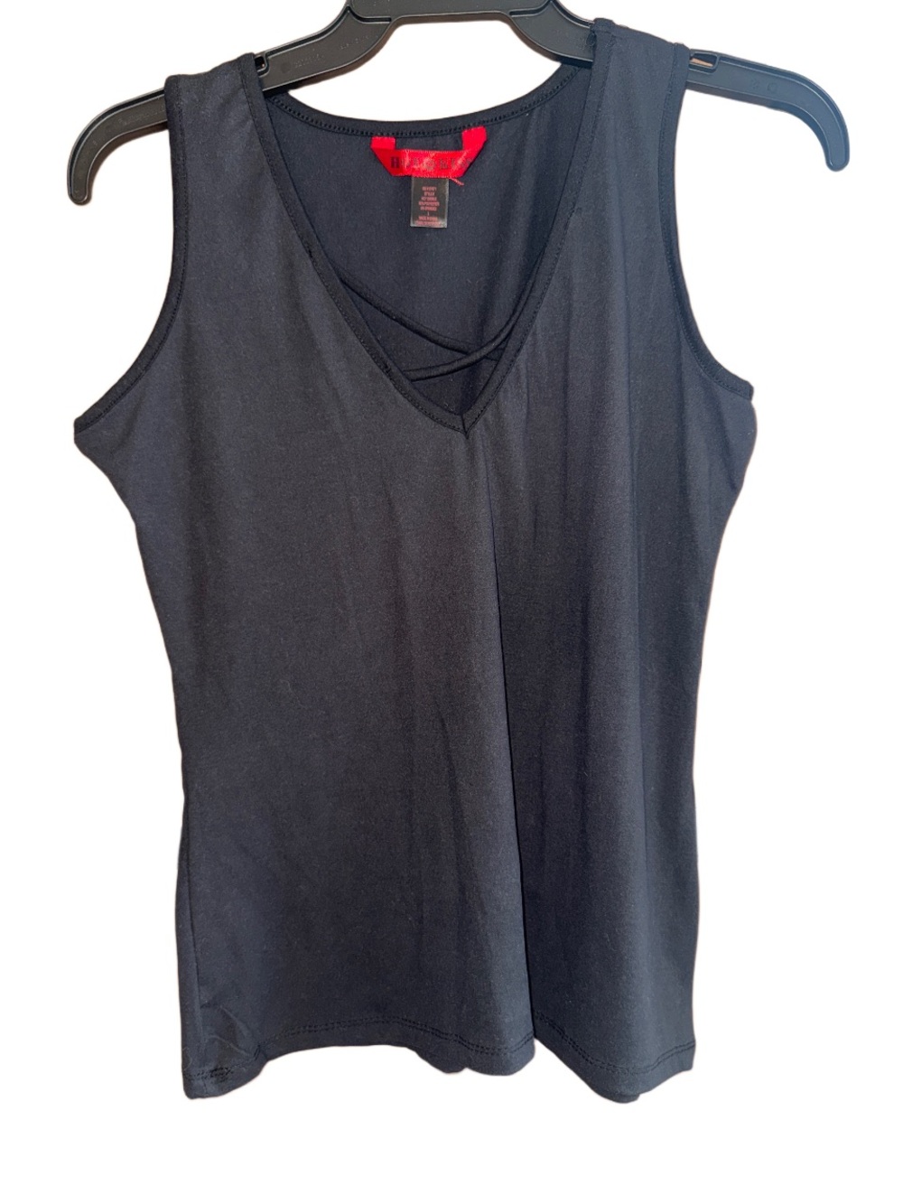 Hot Kiss Black V-Neck Tank with Crisscross Detail